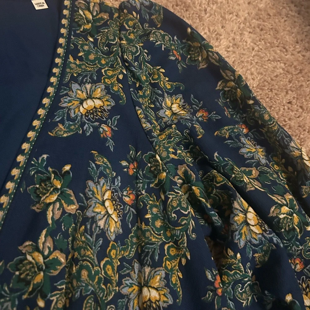 NWOT Max Studio Long Sleeve Floral midi/maxi Dress in Blue and Green - Picture 8 of 8